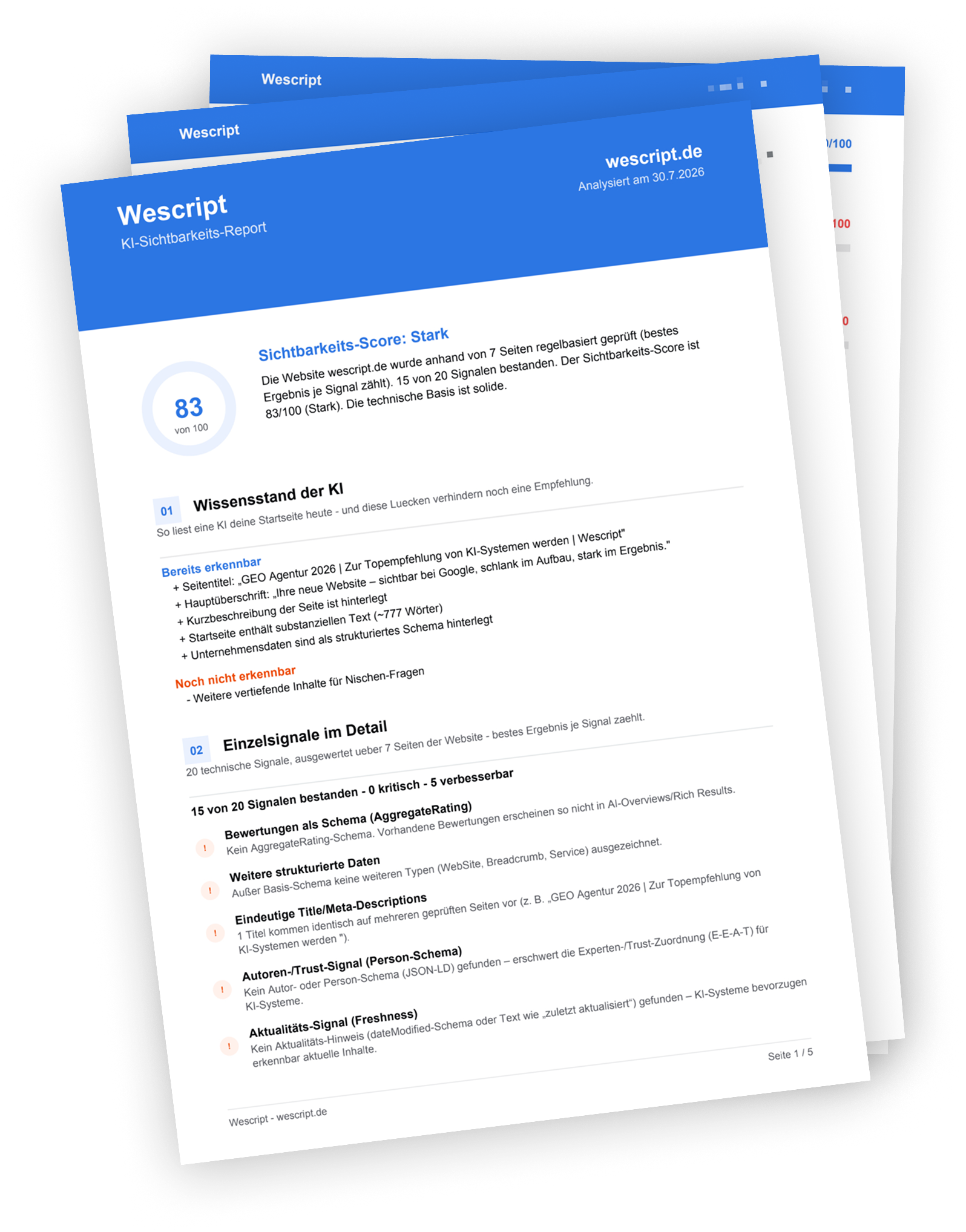 Was du in deiner kostenlosen GEO-Analyse von Wescript bekommst.